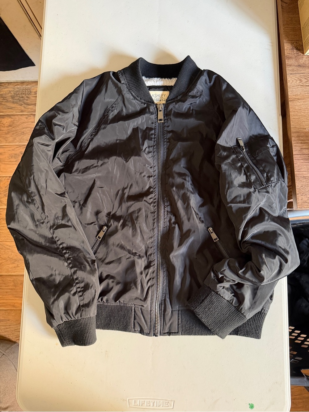 Ashley Stewart Black Bomber Jacket with Zip Pockets